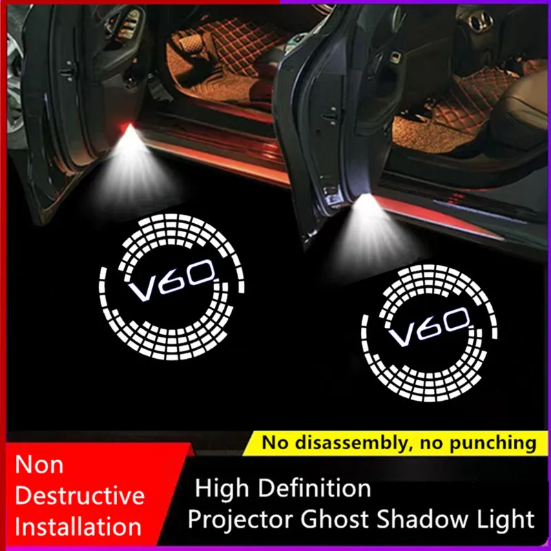 

2Pcs Led Car Door Welcome Lights Logo Projector for Volvo V60 Ghost Shadow Light Atmosphere Lamps Safety Auto Accessory