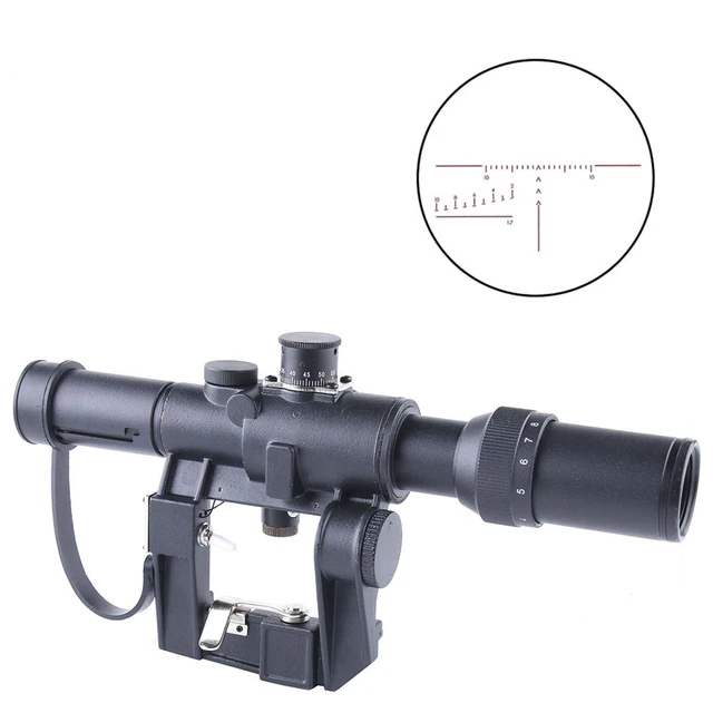 FOCUHUNTER SVD Lunette de Visée 4X26mm Airsoft Lunette de Tir Rouge  Télémètre Illuminé pour Dragonov SVD Rifle AK Series, avec Side Montage &  Couverture Oculaire en Caoutchouc : : Sports et Loisirs