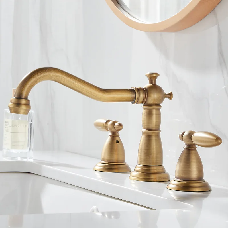 Bathroom Faucet Wall Mount With Spout Snake Form, Antique Pure Brass Faucet  for Bathroom Sink With Different Styles Handles 