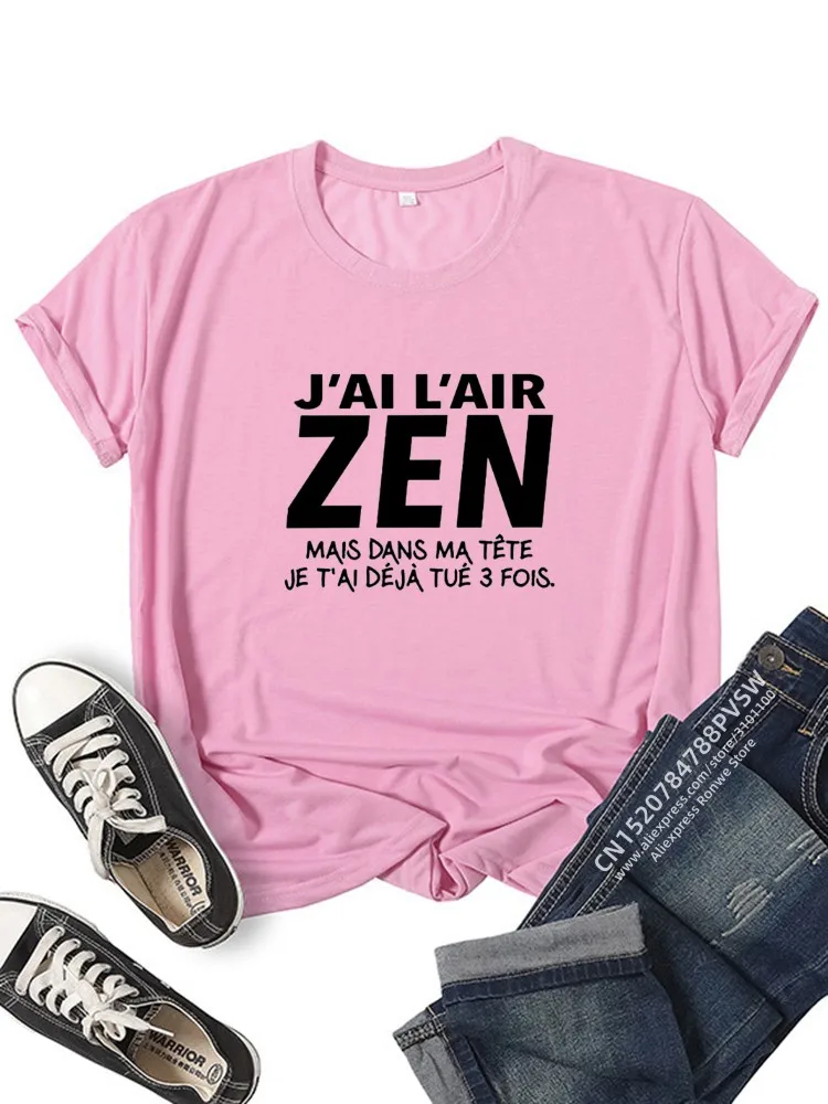 France Letter J'Ai l'air Zen mais dans ma tête Je t'ai déjà tué Trois Graphic T-shirt Girl Y2K Harajuku Black Pink Red Tee Tops 6