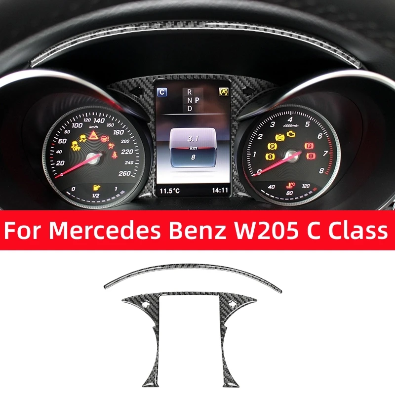 For Mercedes Benz C Class W205 2015-2021 Carbon Fiber Car Instrument Speedometer Decorative Frame Stickers Cover Car Accessories