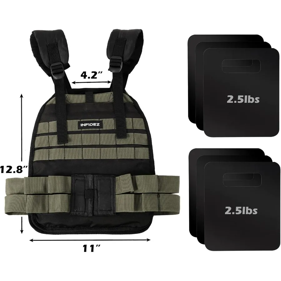 Adjustable from 16-31 lbs，Tactical Adjustable Weighted Vest with Weight Plates Included, Quick Release Strength Training Weight,