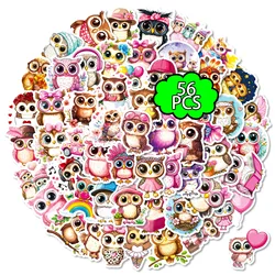 Pink Big Eye Owl Cute Doodle Stickers Set - Pack of 56/112 for DIY Crafting and Decoration (56pcs)