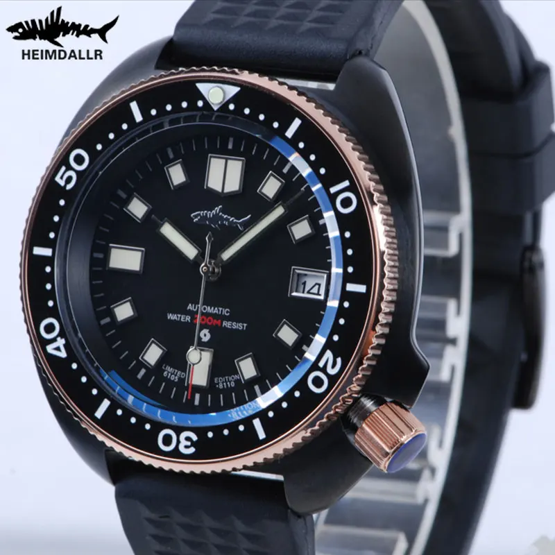 

Heimdallr Men's Abalone Diver Watch 44mm Black Dial Sapphire PVD Coated Stainless Case NH35 Movement 20Bar Waterproof Green Lume