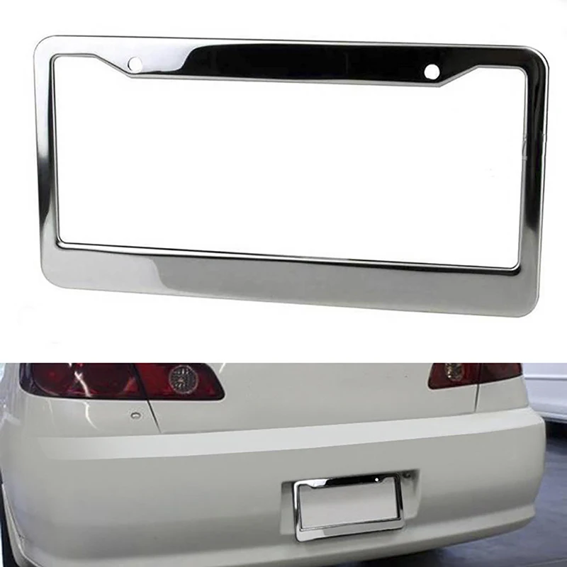 1pc Stainless Universal American License Plate Frame Steel Silver Metal Car License Plate Frame Label Cover Screw Cap