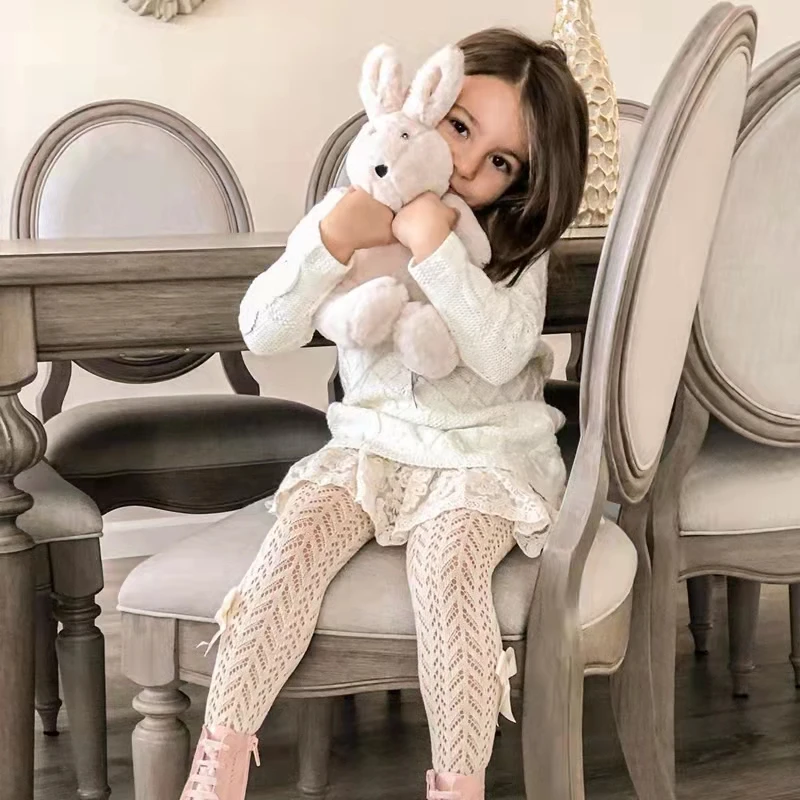 1 Pairs Baby Girls Tights For 0-4 Years Spanish Style Hollow Breathable Infant Bowknot Pantyhose Soft Cotton Toddler Kids Pants