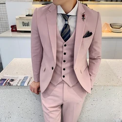 Dusty Pink Men Suits Slim FIt Single Breasted Notched Lapel Wedding Elegant Formal Clothing Three Piece Jacket Pants Vest Custom