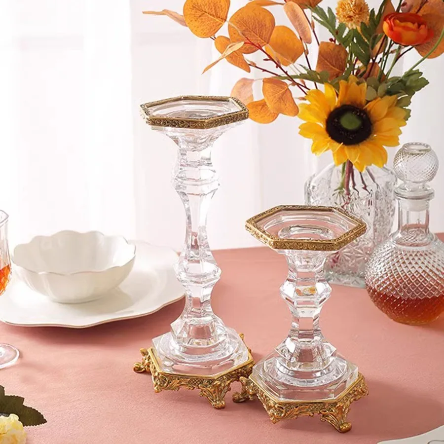

Unique Candle Holder Birthday Outdoor Party Stand Candle Holder Wedding Glass Crystal Vertical Nordic Church Porta Velas Candles
