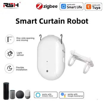 Robot per Tende Elettriche RSH Smart per Tuya Zigbee, Apertura e Chiusura Automatica con Timer, Sensore di Luce, Controllo Remoto, Compatibile con Alexa e Google Home