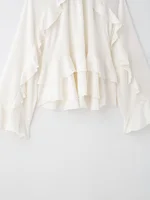 Spring And Summer Women's Hot Girl Style Loose Layered Decorative Ruffled Stand Collar Long Sleeve Shirt - Image 5