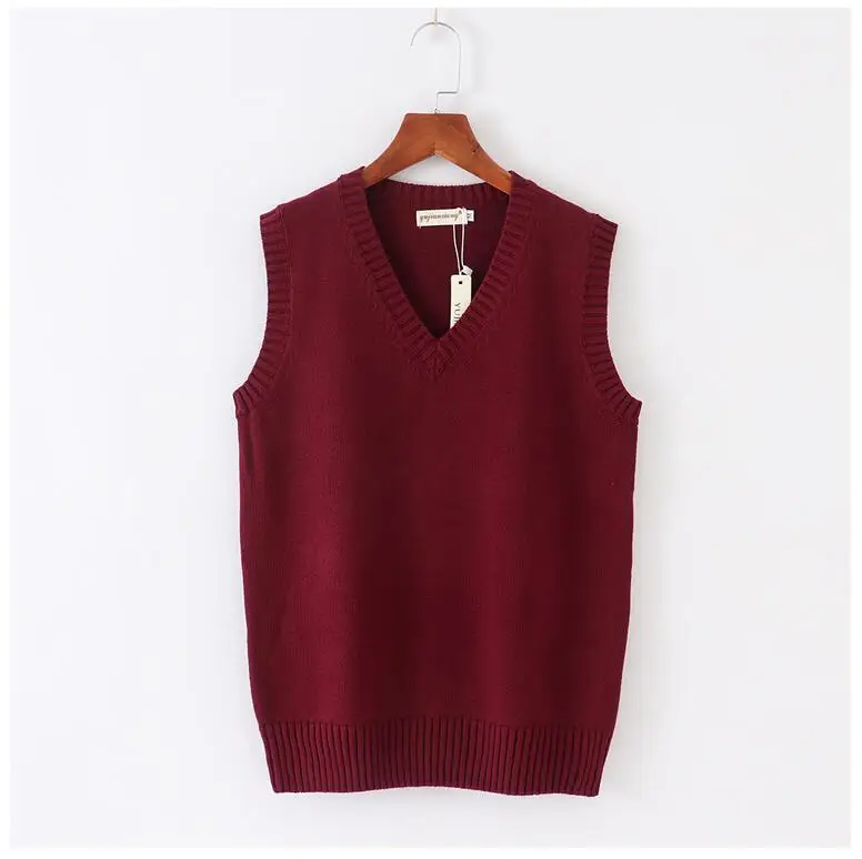 Mens Fashion Knitted V Neck Sleeveless Vest Sweater School Uniform Solid Tops Cotton Blend Beige Loose Casual All-match C122