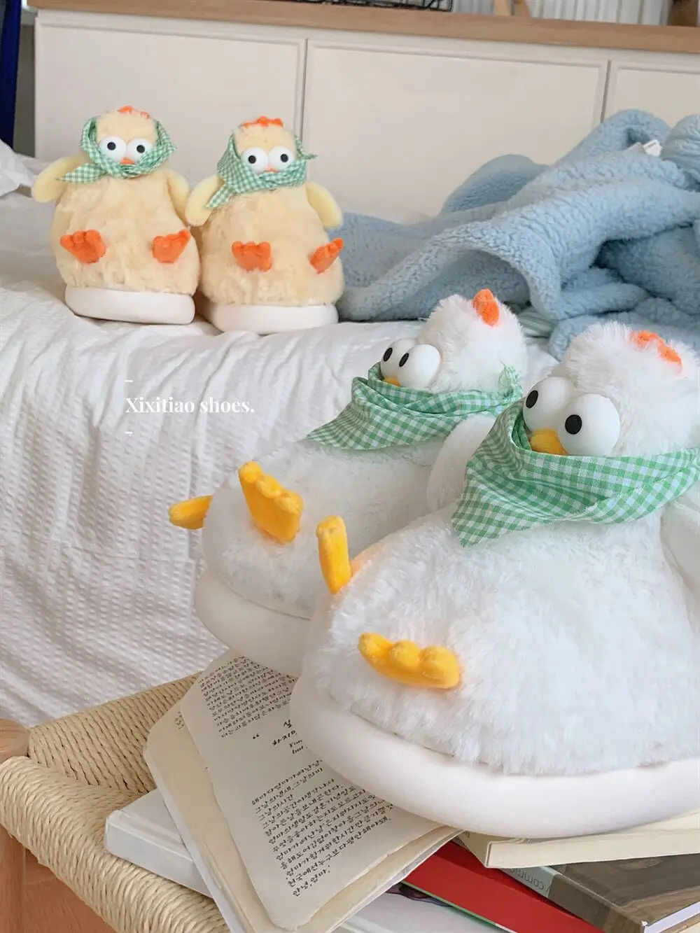 Ins Cute Chick Plush Home Slippers Shoes 2023 Winter Home Warmth Soft Sole Thick Sole Cotton Slippers For Women