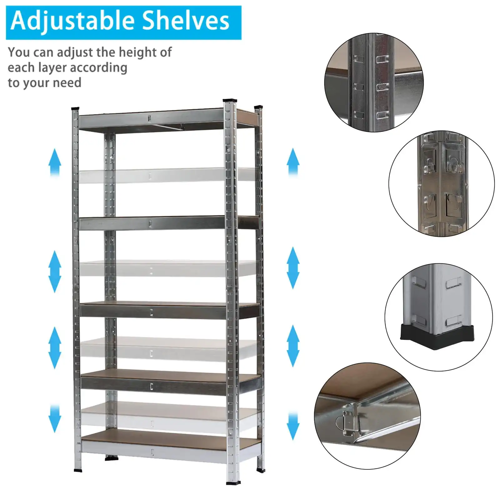5 Tier Heavy Duty Steel Shelving Unit 11.8"W X 29.5"D X 59"H Garage Storage Rack Silver Simple Practical Design Rust Resistance 3