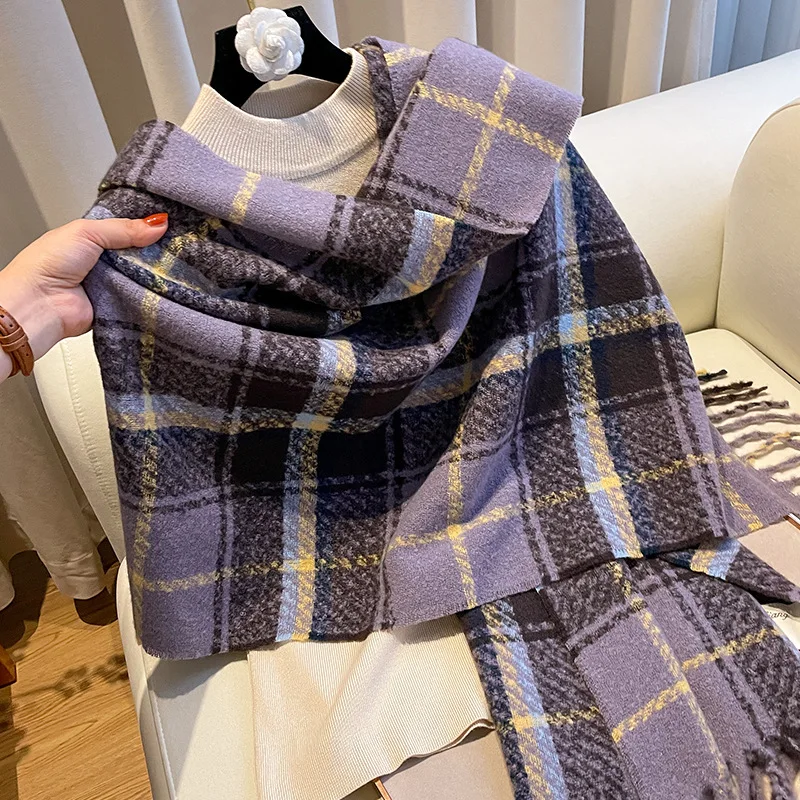 Winter High Quality Cashmere Scarf Women Thick Warm Pashmina Shawls Wrap Color Blocked Tassel Lady Blanket Echarpe Bufanda Hijab