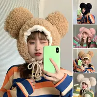 Women Winter Hat Unisex Cartoon Thicken Bear Head Shape Windproof Cap Photo Props Bear Ears Women Men Beanie Women Headwear 1