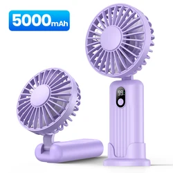 TOPK Portable USB Rechargeable 3-in-1 Mini Fan with 2400mAh Battery and Foldable Design (Purple 5000mAh)