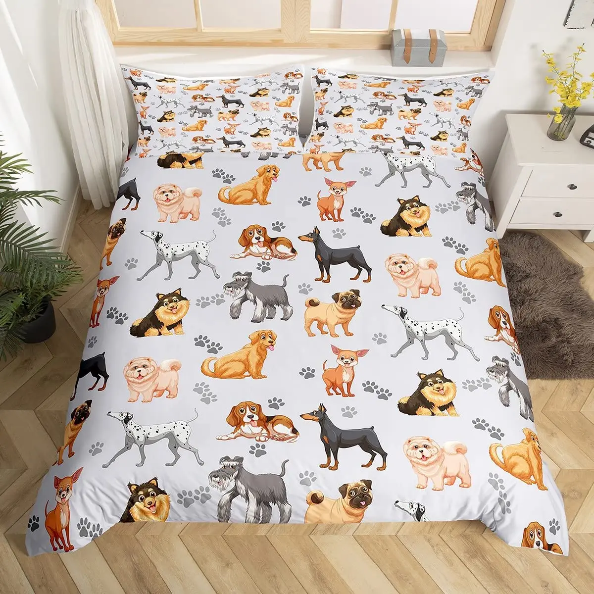 Kids Cute Dog Bedding Set Bedclothes Cartoon Dogs Comforter Cover for Boys Girls Children Pet Puppy Animal Polyester Duvet Cover