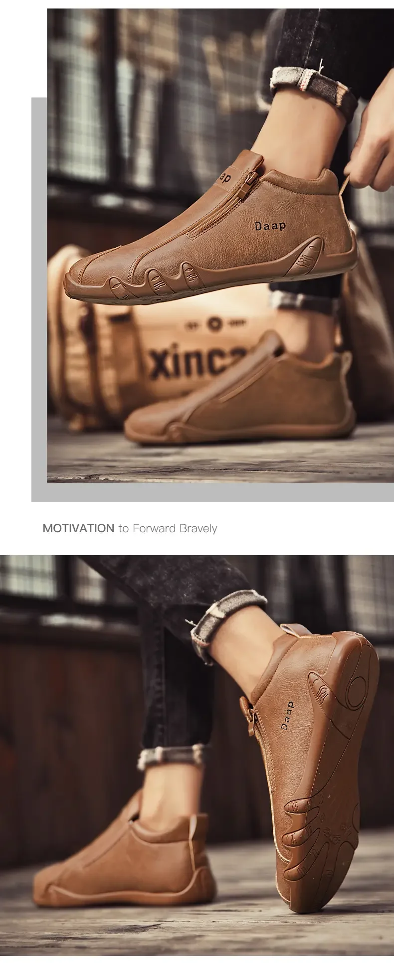 Men's Casual Sports Leather Shoes Warm Waterproof Non-slip_voghion.com