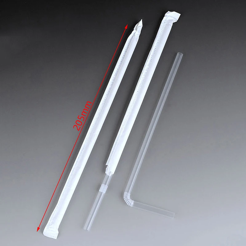 100Pc 20.5cm Individual Packaging Disposable Plastic Curved Drink Straw Wedding Party Bar Drink Birthday Reusable Beverage Straw