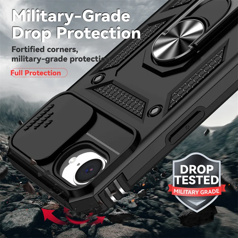 For iPhone 16e Case For iPhone 16e Cover Bumper Shockproof Armor PC Silicone Slide Camera Lens Protector Cover For iPhone 16e 6