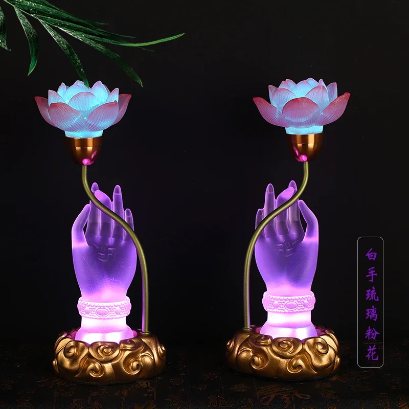 Bunte Lotus Discolores Kristall Lampe Stecker In Zahlung Glasierte Bergamotte LED Buddha Lampe Haushalts Gebet