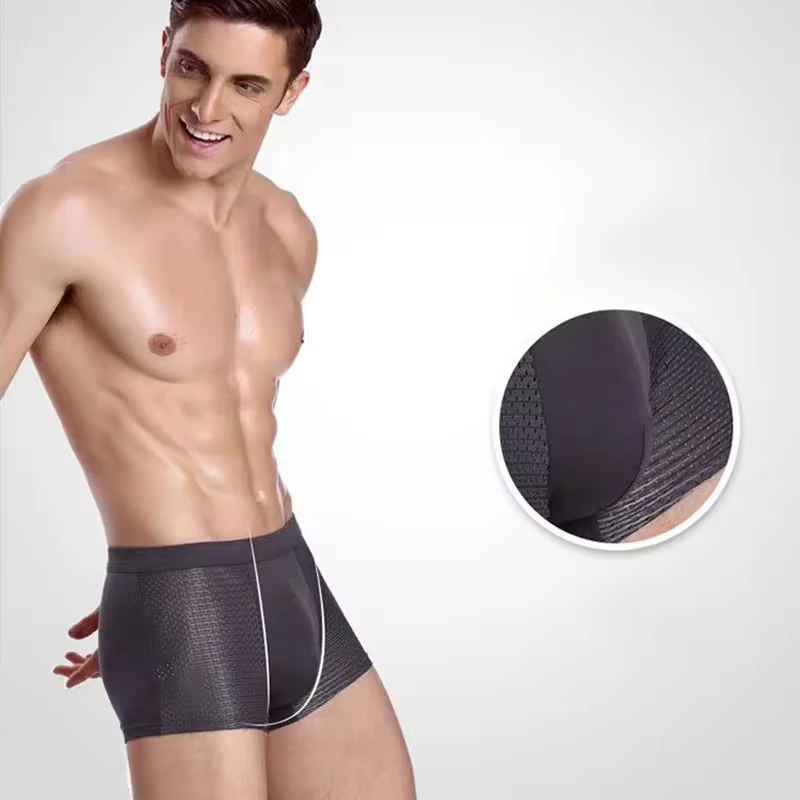 4pcs Men's Underwear Ice Silk Mesh Men Boxershorts Plus Size Panties Solid Sexy Men Boxer Summer Breathable Intimate Underpants