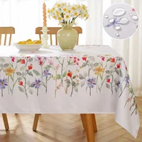 Spring Cherry Watercolor Flower Waterproof Tablecloth Wedding Party Decor Summer Plants Rectangle Table Cloth Dining Table Decor 2