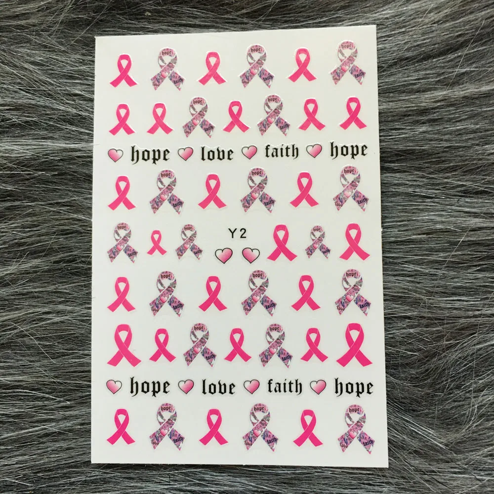 6Pcs/Set Breast Cancer Awareness Day Nail Art Sticker World Love Breast Health for Women Pink Ribbon Faith Hope Fight Decals
