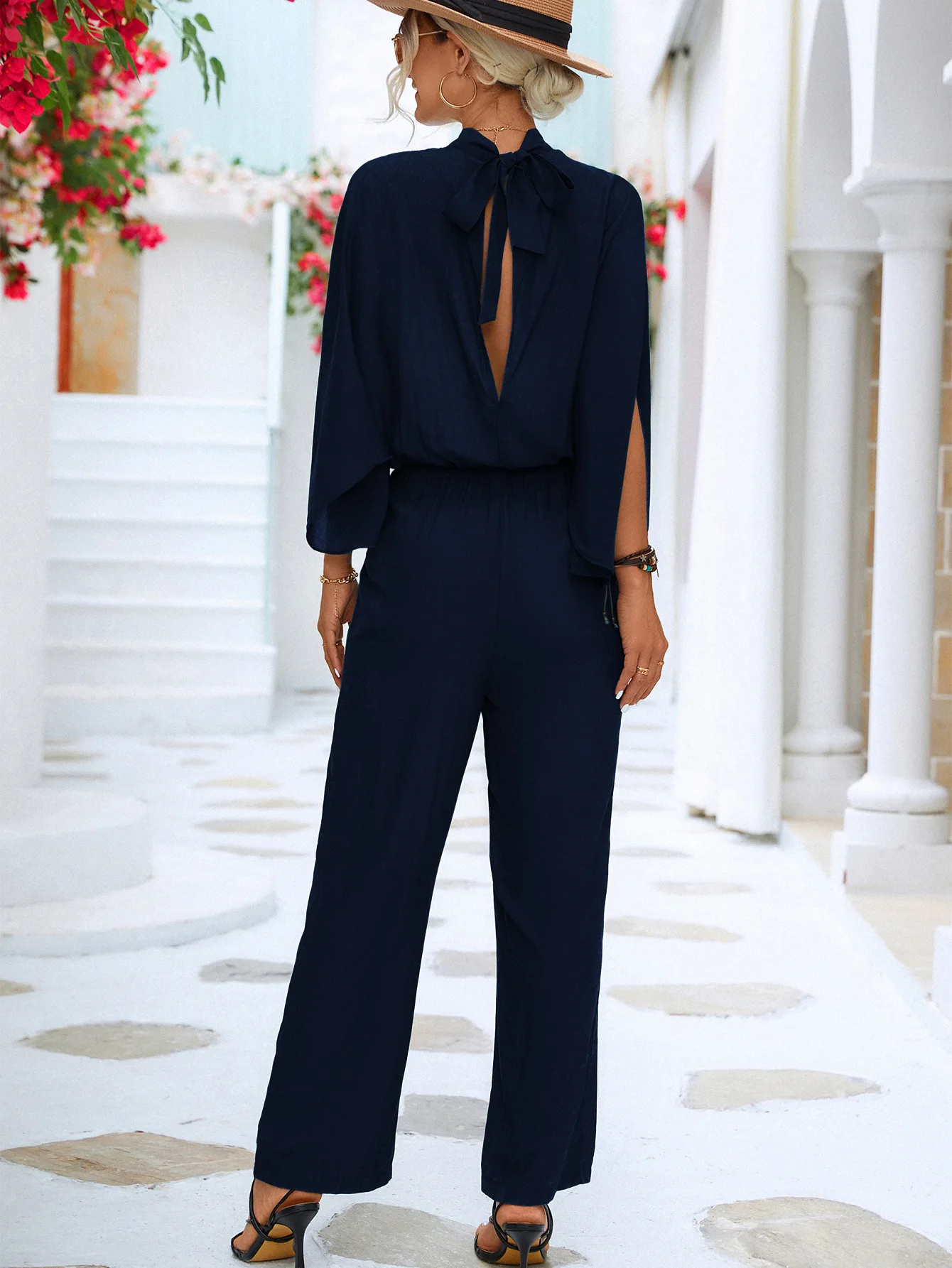 Elegant Women Jumpsuits Spring Loose Stand Collar Split Sleeve Office Romper Fashion Solid colors Overalls Streetwear Female