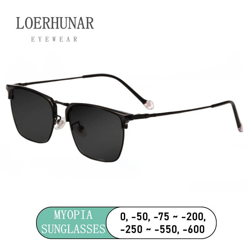 LOERHUNAR Ultraleichte Myopie-Sonnenbrille aus reinem Titan für Herren, Retro-Stil, Business, Fahren, Angeln, Outdoor, Reisen, Sonnenschutzbrille