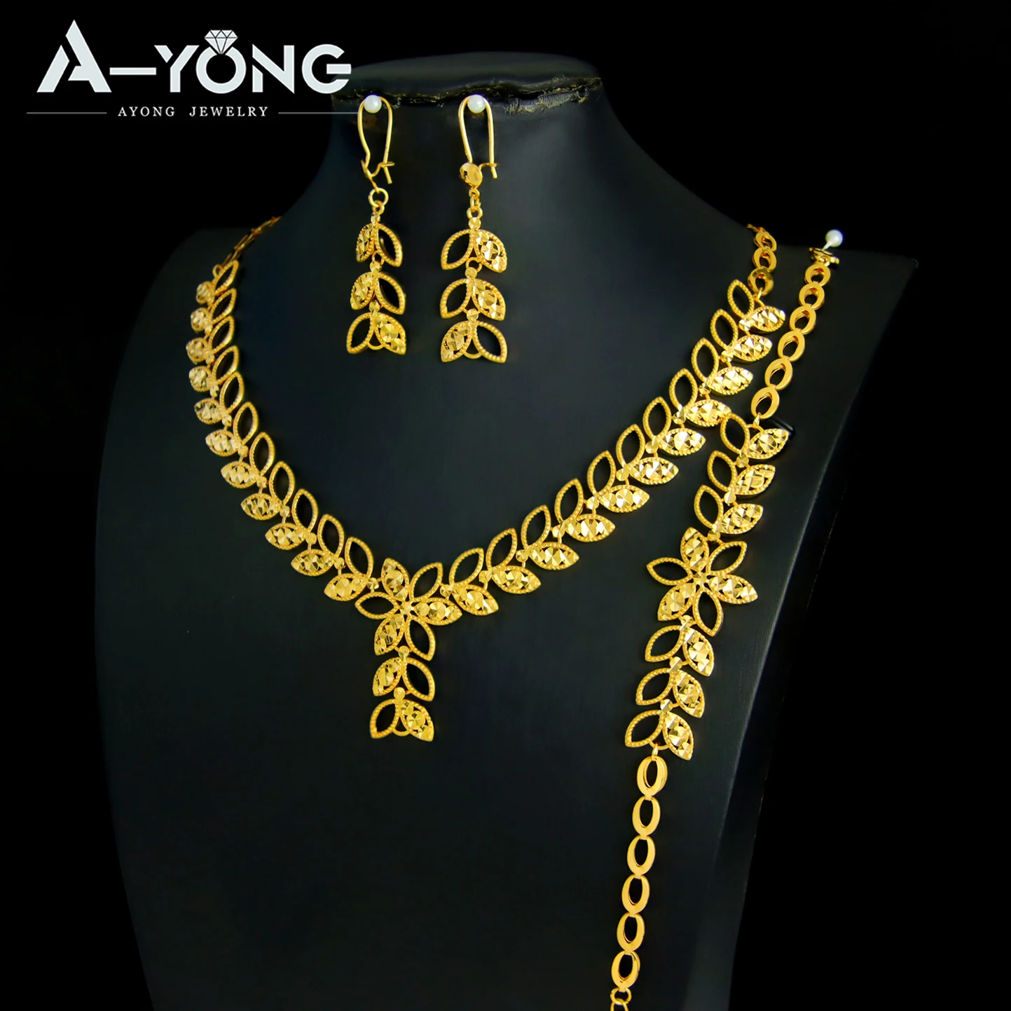 Luxury Dubai Wedding Jewelry Set 21k Gold Plated Arab Bridal Gold Necklace Bracelet Earrings Brazilian Women Vintage Jewelrys - 6