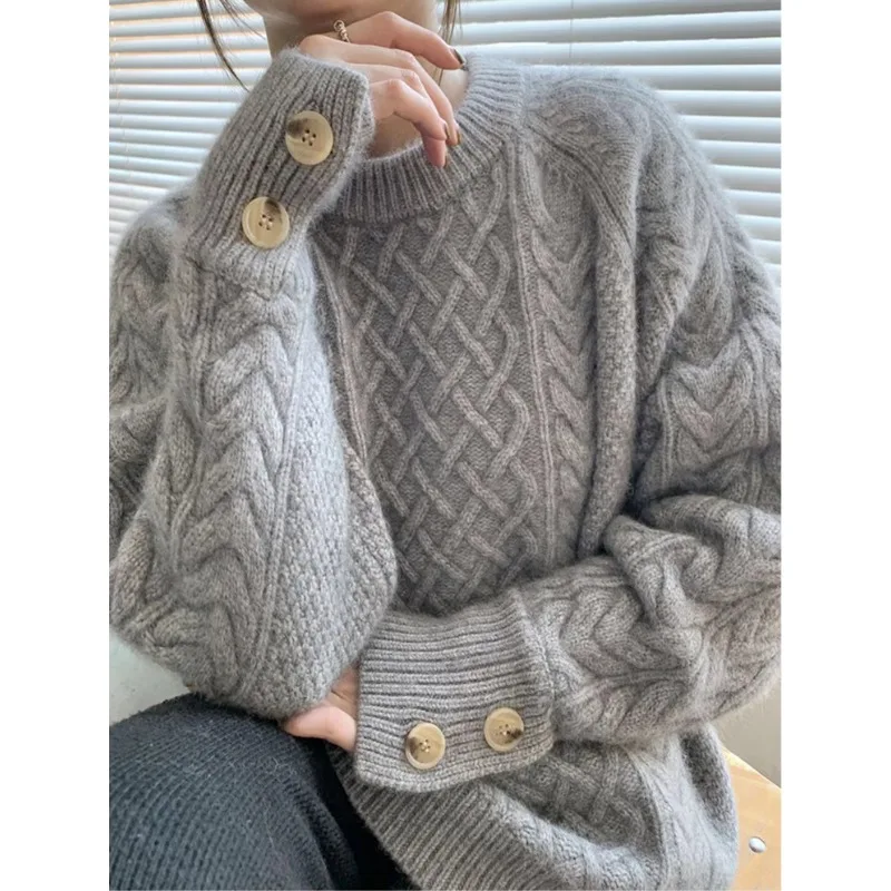 

Twist sweater women's autumn and winter new lazy wind wearing soft waxy pullover sweater coat thickness