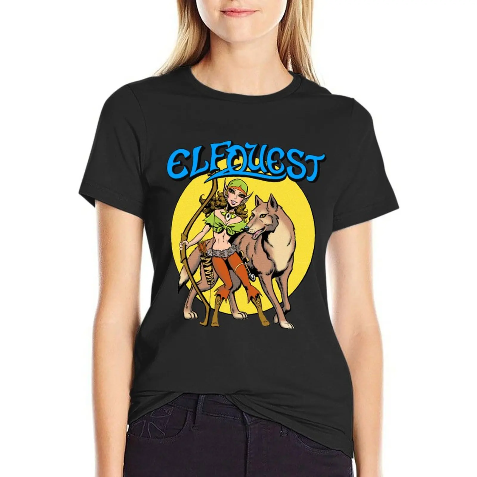 

Футболка ElfQuest в стиле ретро с надписью Nightfall, белые футболки для женщин, женские топы, футболки для женщин, Забавные футболки для женщин