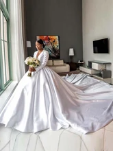  KapokDressy Classic Princess Satin Wedding Dresses V Neck Long Sleeve Lace Appliques Decoration Bridal Gowns Vestido De Fiesta 