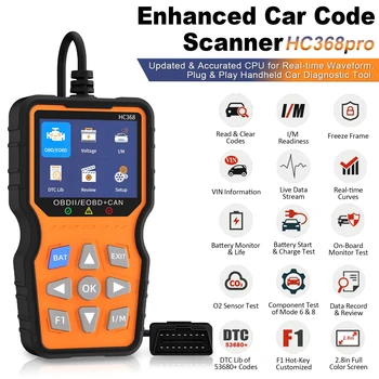 Strumento Diagnostico OBD2 per Auto, Lettore di Codici, Tester di Tensione, Scanner per Codici di Errore del Motore, Tester di Ricarica, Strumento Diagnostico HC368