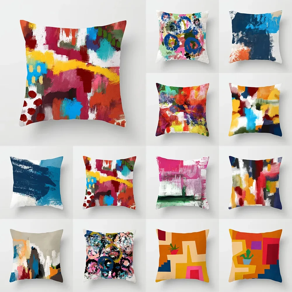 

Scandinavian Abstract Pillowcase Simple Oil Painting Pattern Cushion Cover Home Modern Sofa Decorative Pillow Cover 40x40 F1840