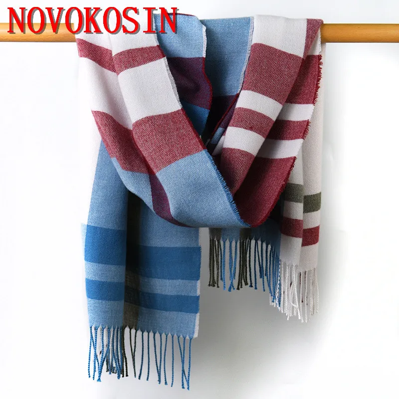 7 Colors 2022 Thick Faux Cashmere Tassel Scarf Women Winter Fashion Outstreet Wear Shawl Warm Printed Plaid Ring