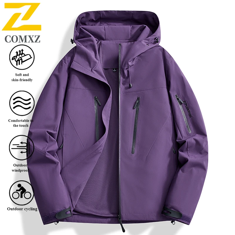 EiAO Jacket Couple's Taped Seam Spring Autumn Waterproof Windproof Outdoor Coat with Zippered Pockets for Hiking Camping Fishing