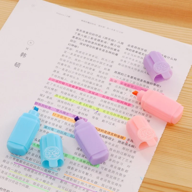 6Pcs/Set Highlighter Pen Kawaii Mini Markers Colorful Creative Design Painting Graffiti School Supplies Stationery