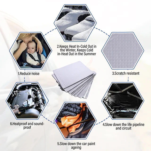 1/5/10 Lapok Hanghanráló Hőszigetelő Szőnyeg Autó Kisteherautó Hangbiztosító Detining Szigetelő Motorháztető Szigetelés Csendes 5/10 Mm - Image 6