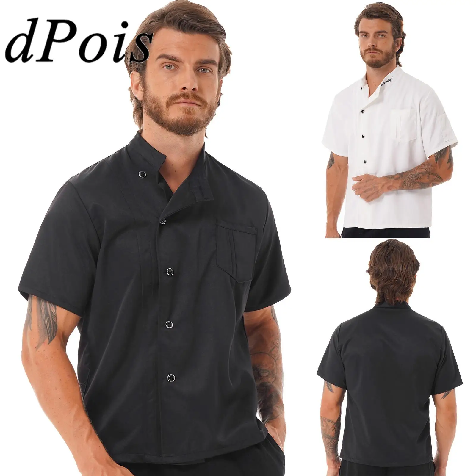 

Chef Jacket Men Hotel Restaurant Kitchen Chef Coat Short Sleeve Cook Uniform with Pockets Canteen Catering Food Service Workwear