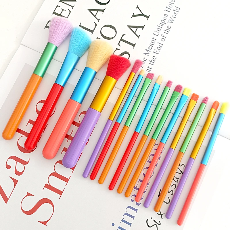 15Pcs Makeup Brushes Set Professional Powder Foundation Eyeshadow Blending Brushes Colourful Maquiagem Rainbow Cosmetic Tools