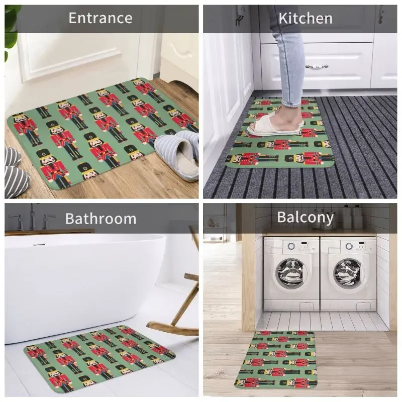 Nutcracker Doll Front Door Mat Anti-Slip Absorbent Cartoon Christmas Soldier Toy Doormat Kitchen Balcony Rug Entrance Carpet