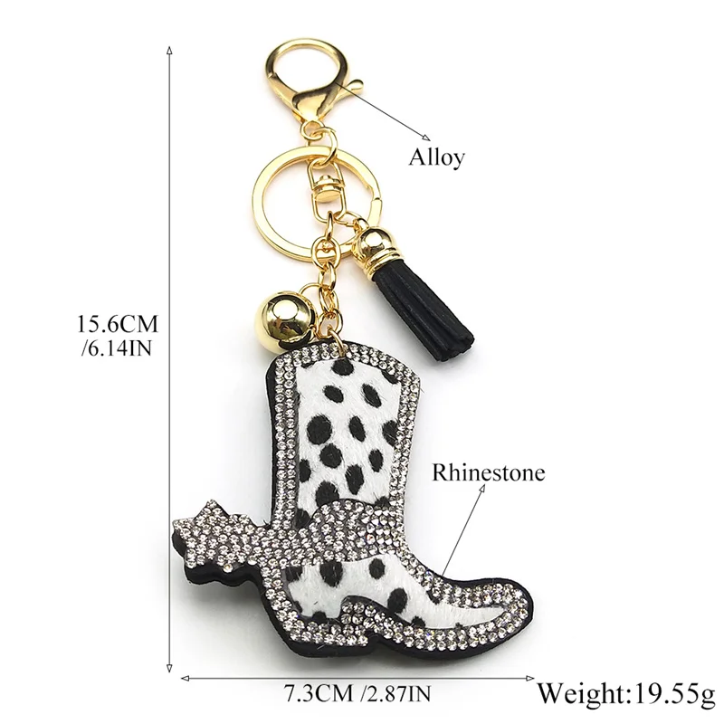 Magischer Cowboystiefel-Schlüsselanhänger mit Leopardenmuster für Damen und Herren, Kristall-Strass, schöne Taschenanhänger, hängender Schlüsselanhänger, Schmuck, Dekoration – Detail 3