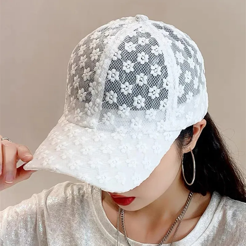 Sommer Frauen Spitze Hut Baumwolle Baseball Cap Atmungsaktiv Mesh Snapback Hut Hip Hop Mode Weibliche Caps Einstellbar_voghion.com