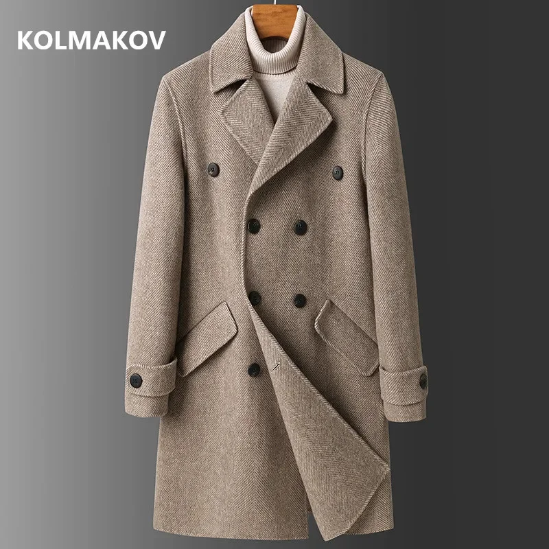 

2024 spring double side jackets Men's Long style en high quality Double breasted 80% wool casual trench coat