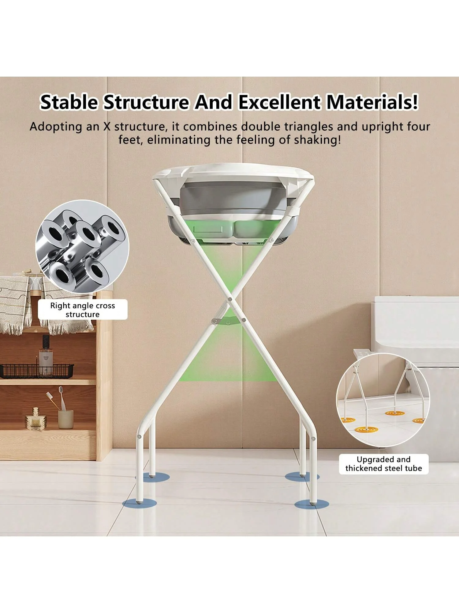 Foldable Baby Bath Tub with Stand, Built-in Thermometer,