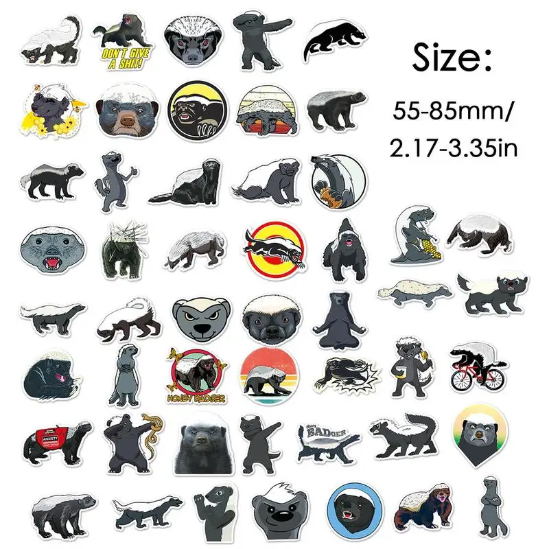 Honey Badger Sticker 50Pcs Cute Honey Badger Stickers For Kids Cartoon Animal Stickers Cute Laptop Phone Skateboard