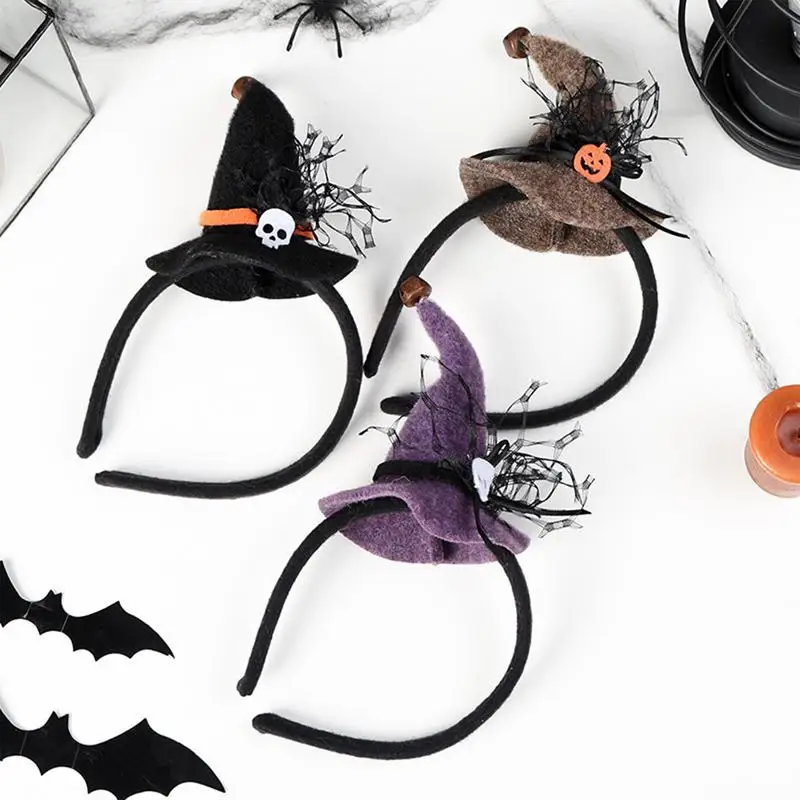 Halloween Head Band Witch Hat Vintage Headwear Stylish Party Headpieces With Spider Web For Celebrations Masquerade
