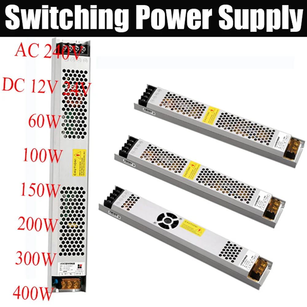 Ultra Fino Transformador de Alimentação Comutação ac dc Converter 220v 12v 24v 60w 150w 200w 300w 400w Smps Led Driver
